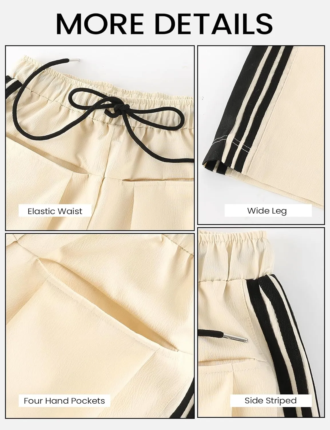 Wyeysyt Womens Wide Leg Pants Drawstring High Rise Palazzo Pants Side Striped Baggy Track Pants with Pockets