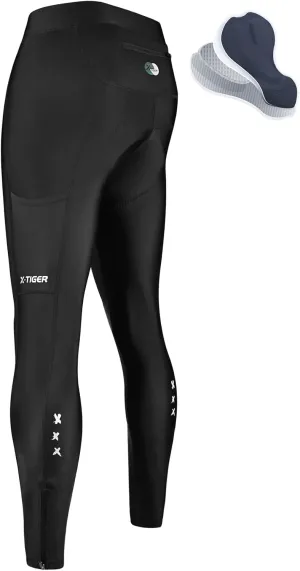 X-TIGER Men's Cycling Bike Pants 5D Padded Bicycle Tights Long Legging Lightweight Biking Mountain Pants with Zipper Pocket