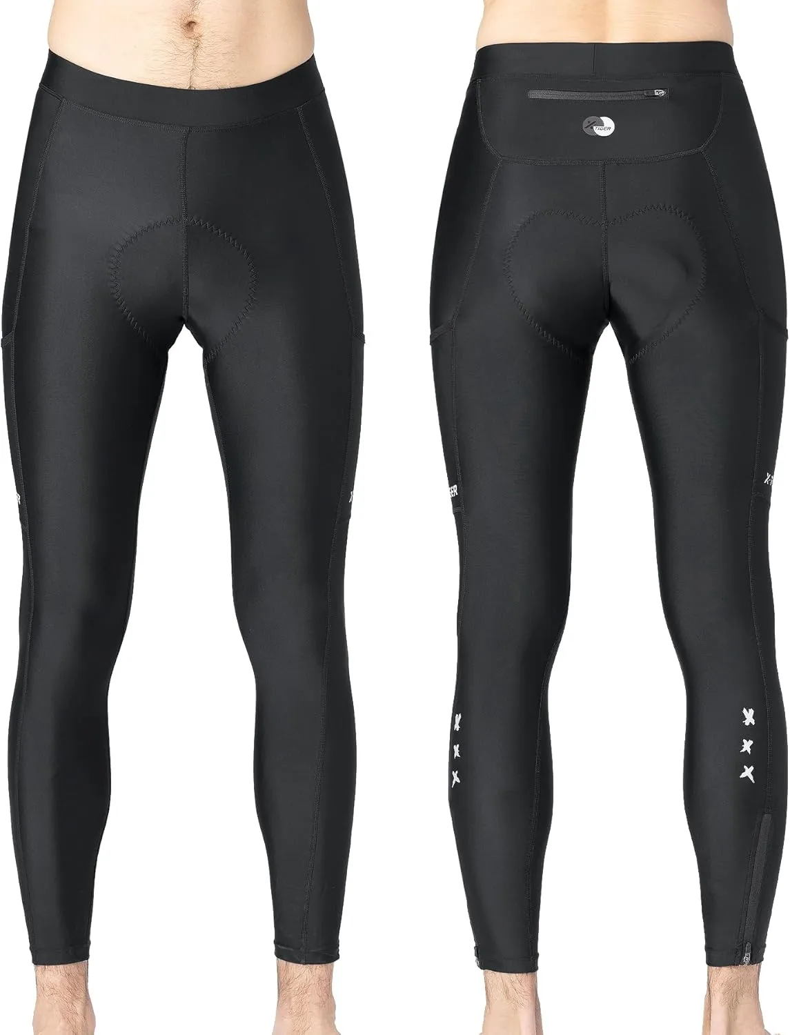 X-TIGER Men's Cycling Bike Pants 5D Padded Bicycle Tights Long Legging Lightweight Biking Mountain Pants with Zipper Pocket