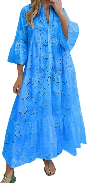 XOWRTE Summer Dresses for Women 2025,Plus Size Casual Cute Babydoll Dress,Tiered Ruffle Flowy Boho Beach Sundress Hollow Out