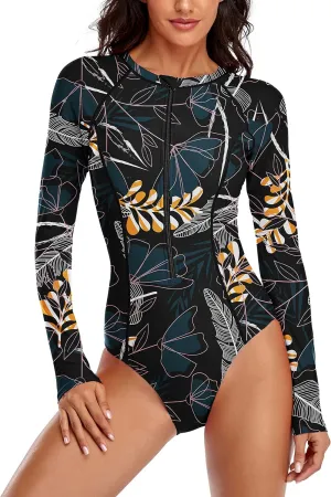 YATEEN Womens Athletic Training Swimsuit Long Sleeve Rashguard