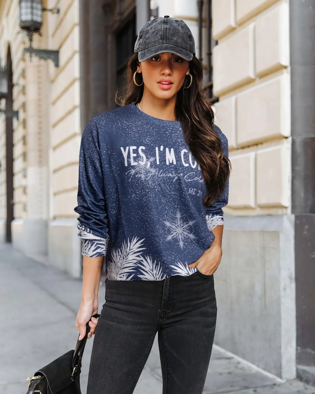 Yes I'm Cold Me 24:7 Sweatshirt Women Im Always Cold Graphic Long Sleeve 2024 Winter Lightweight Christmas Pullover Top