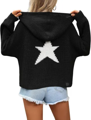 Yimoon Womens Star Hoodies Y2k Sweater Oversized Graphic Aesthetic 90s Sweatshirt Knit Crewneck Vintage Pullover Tops
