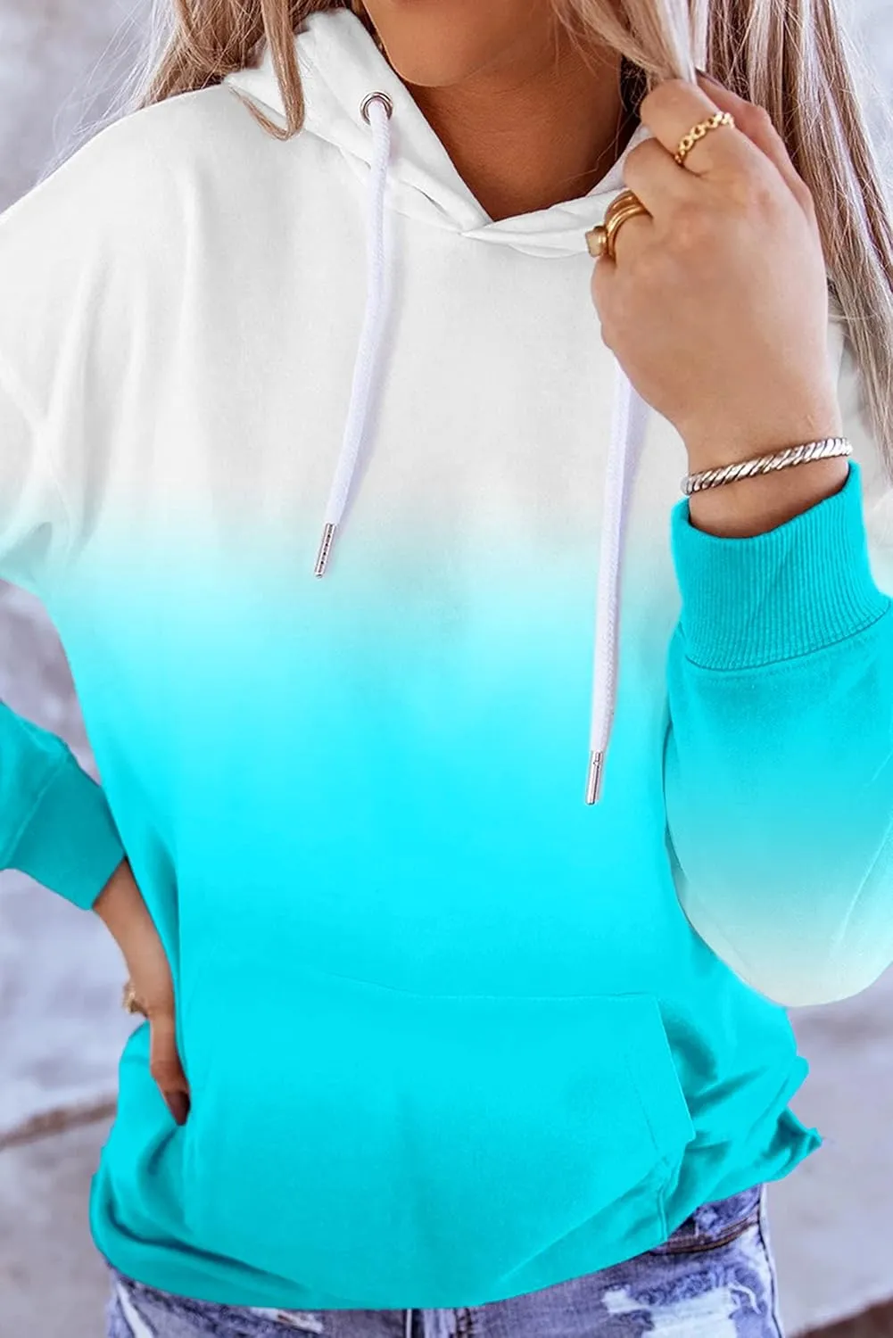 YOCUR Womens Tie Dye Crewneck Pullover Shirt Lightweight Sweatshirt Casual Loose Trendy Puff Sleeves Long Sleeve Tops