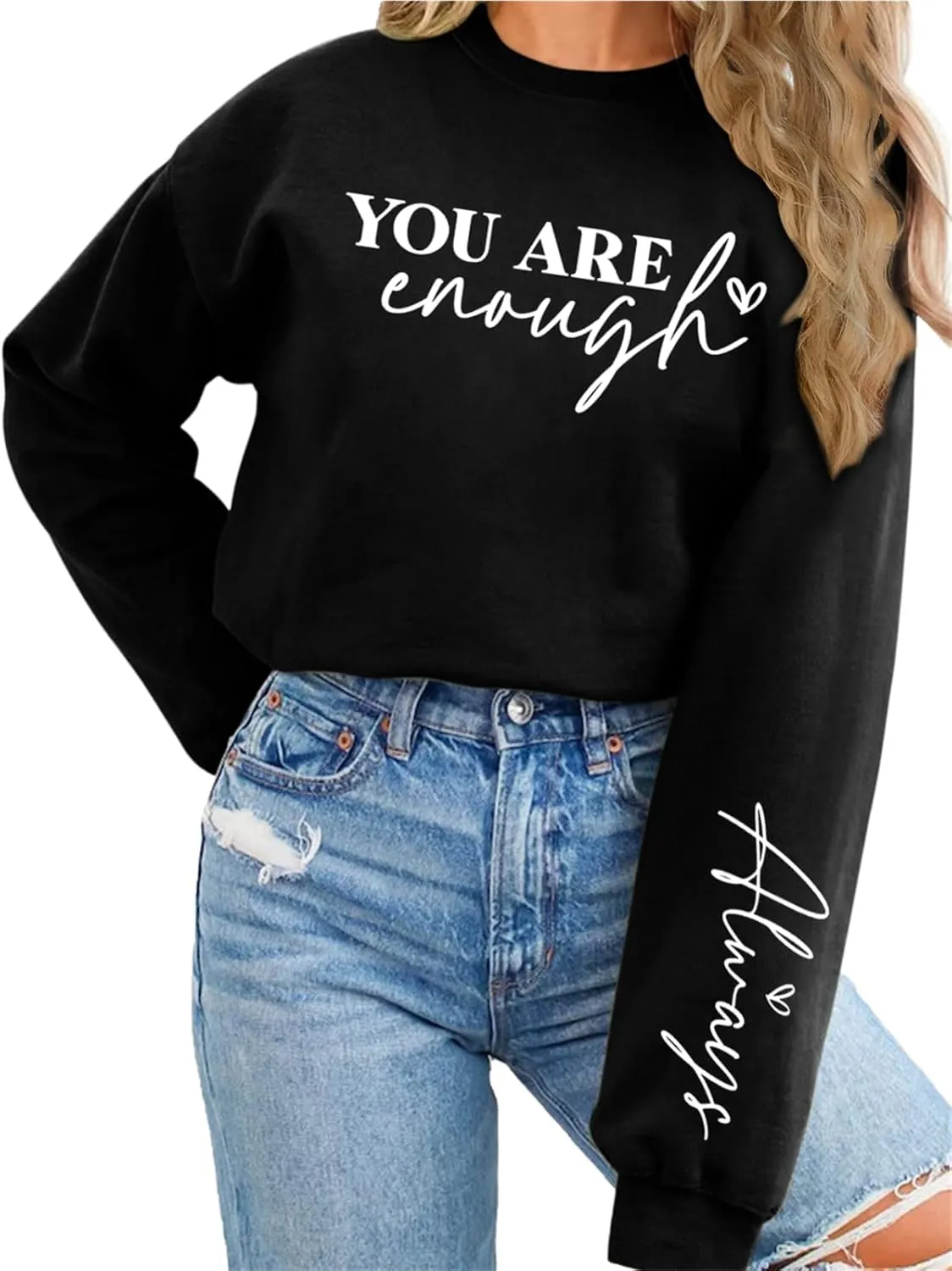 You Are Enough Sweatshirt Women Mental Health Sweatshirt Inspirational Long Sleeve Fleece Pullover Sweater
