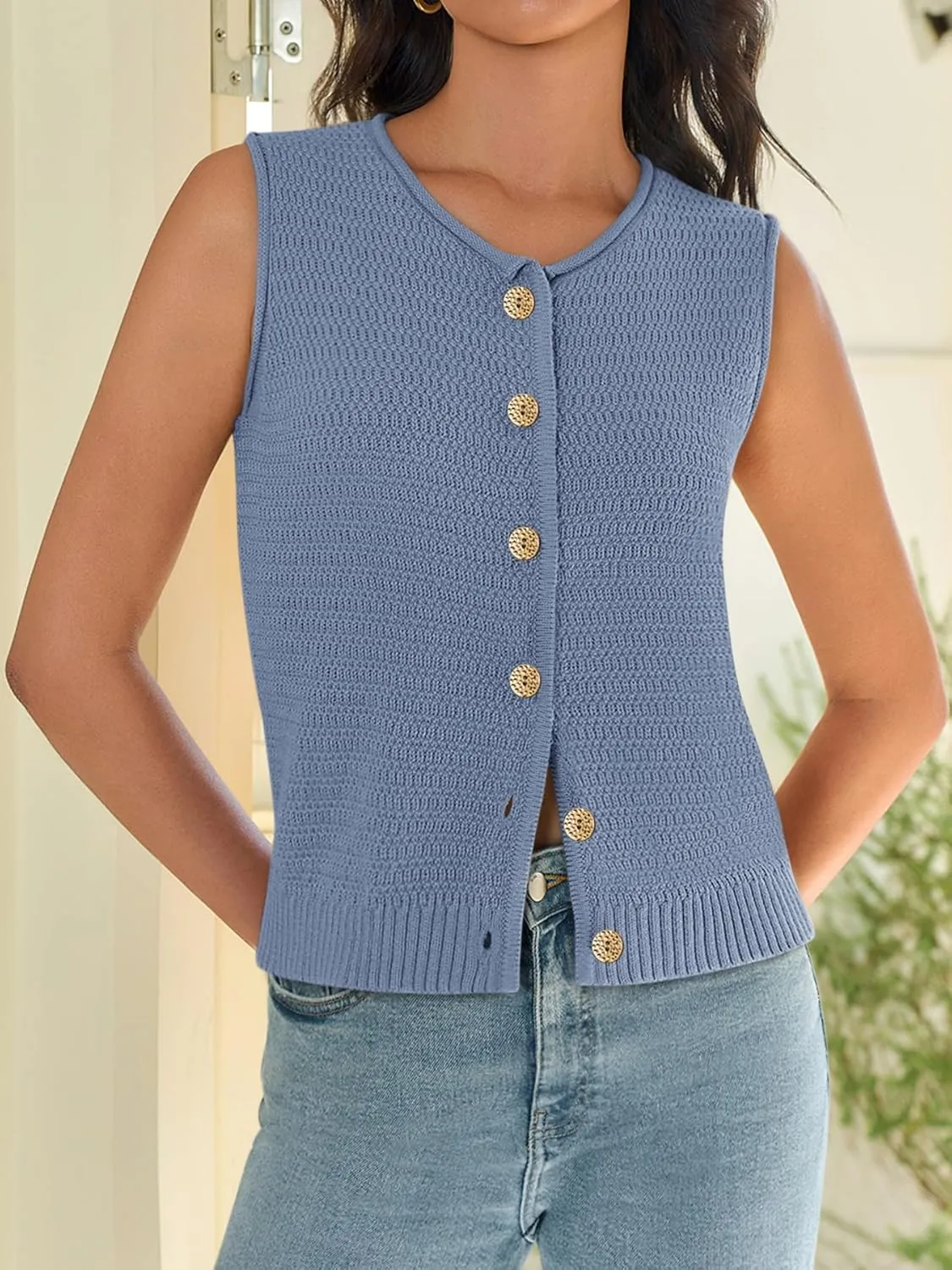 Yousify Womens Sweater Vest 2025 Summer Trendy Sleeveless Knit Button Down Tank Tops Casual Cardigan
