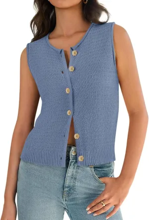 Yousify Womens Sweater Vest 2025 Summer Trendy Sleeveless Knit Button Down Tank Tops Casual Cardigan