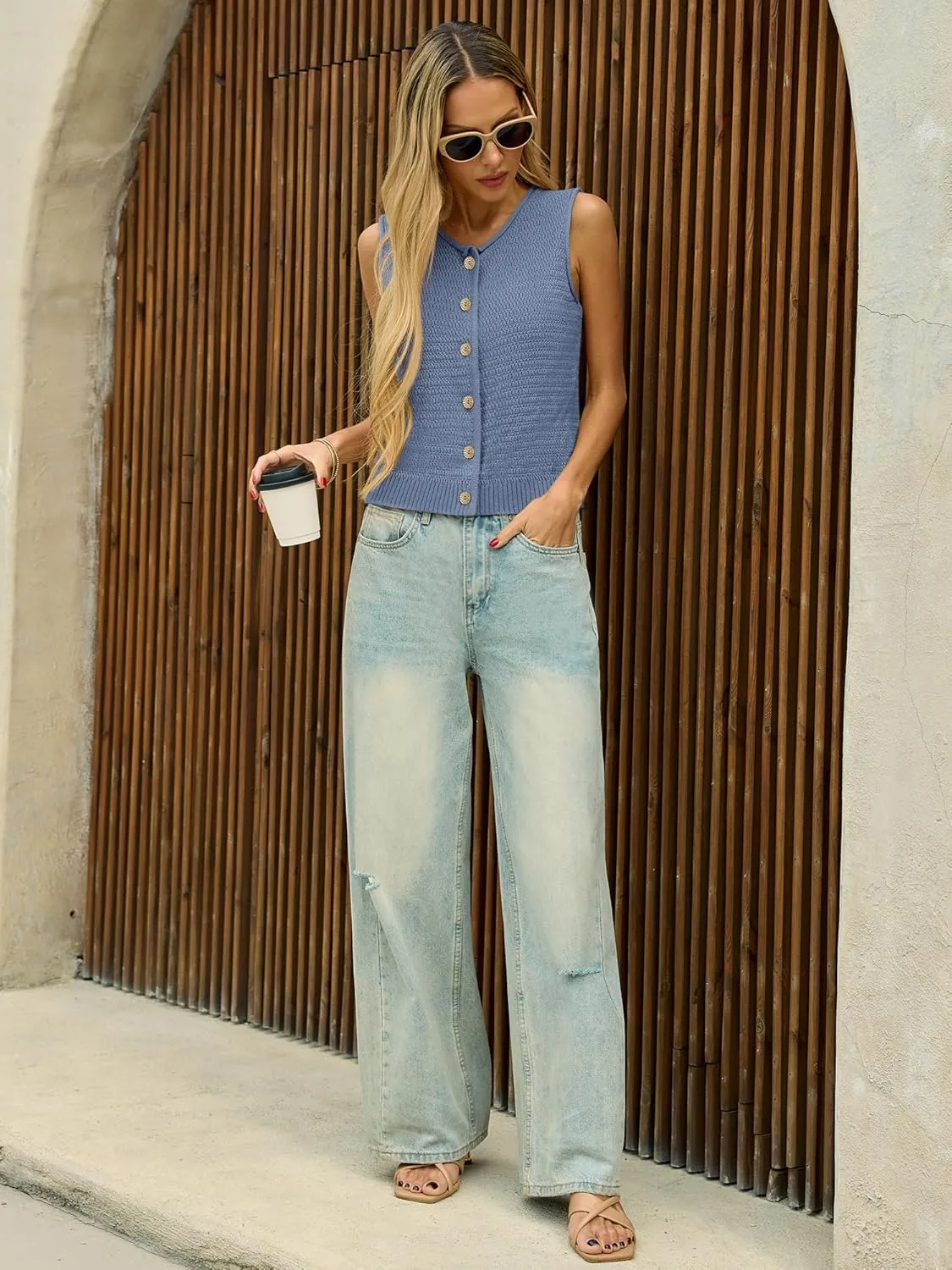 Yousify Womens Sweater Vest 2025 Summer Trendy Sleeveless Knit Button Down Tank Tops Casual Cardigan