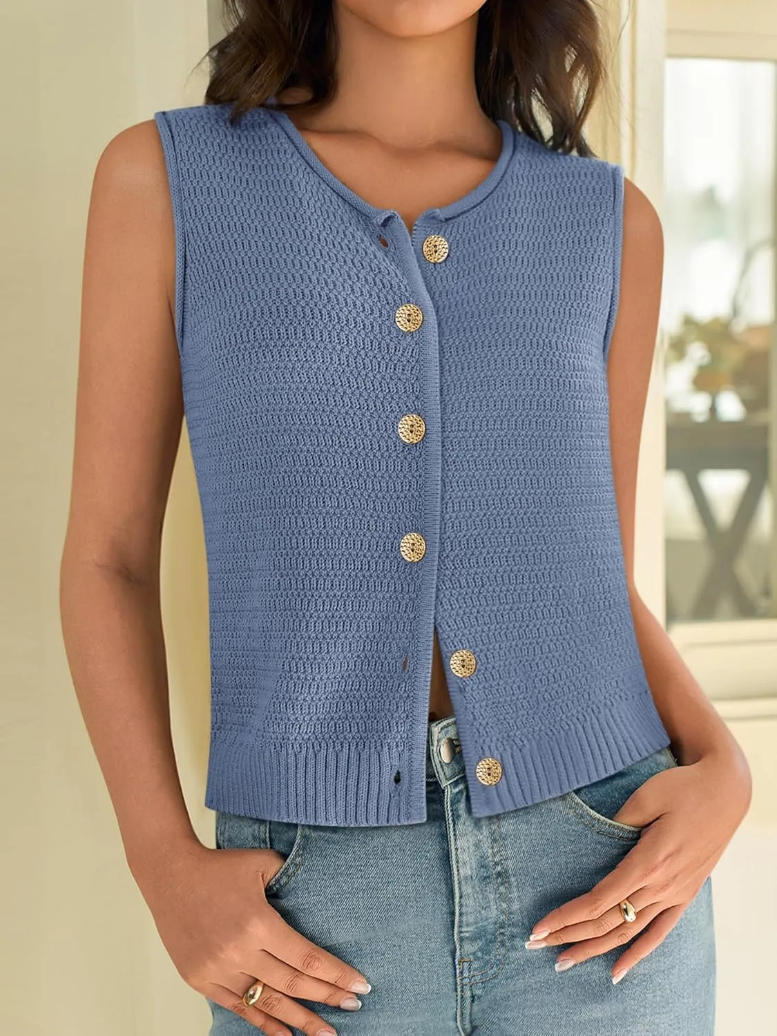 Yousify Womens Sweater Vest 2025 Summer Trendy Sleeveless Knit Button Down Tank Tops Casual Cardigan