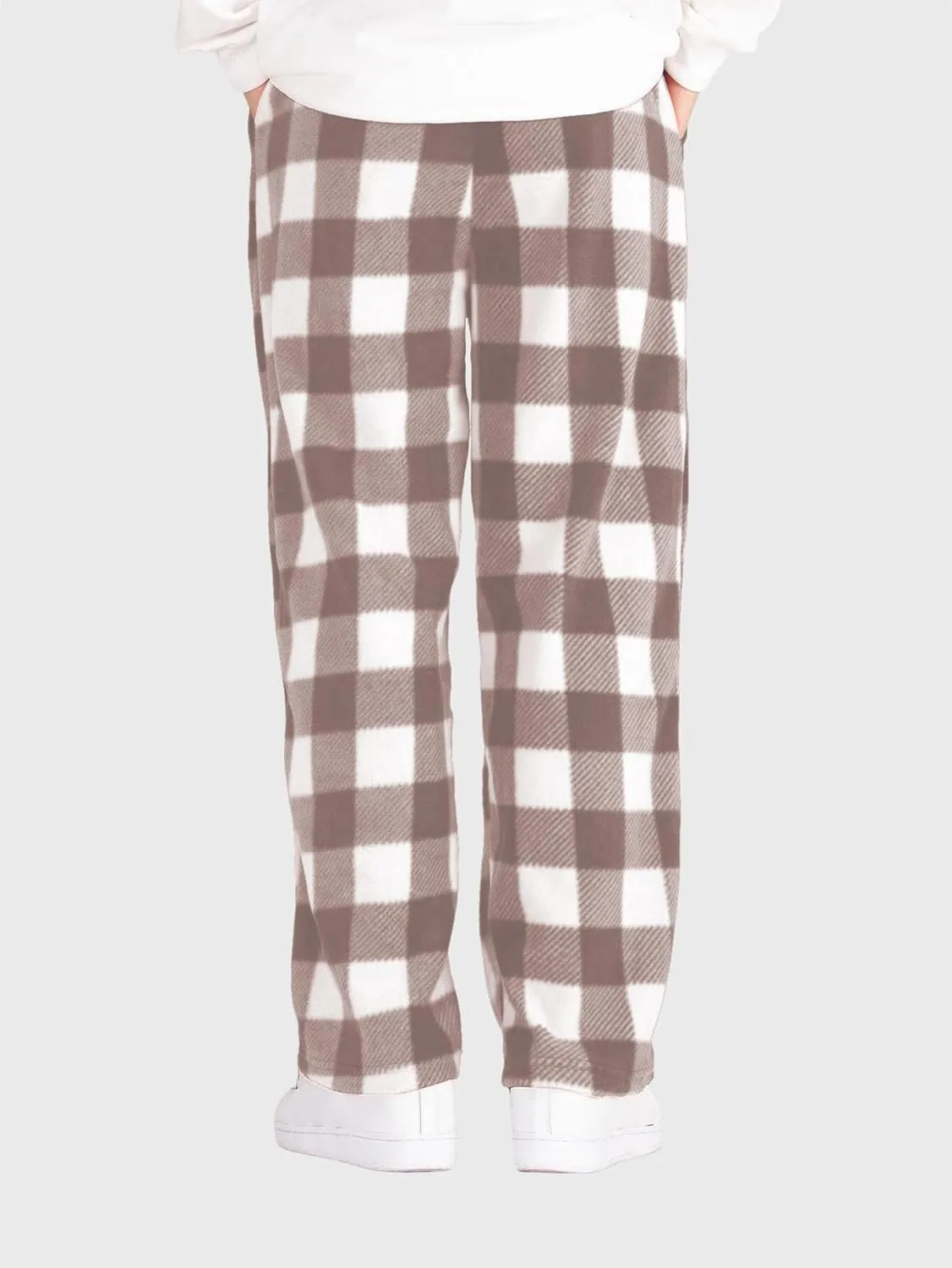 ZAFUL Men's Plaid Print Casual Pants Loose Fit Straight Plush Pajama Pants Fleece Sweatpants Drawstring Waist Lounge Joggers