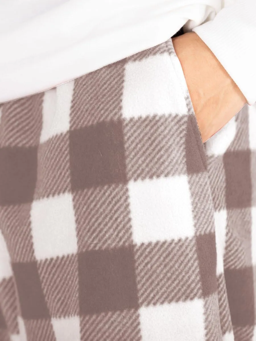 ZAFUL Men's Plaid Print Casual Pants Loose Fit Straight Plush Pajama Pants Fleece Sweatpants Drawstring Waist Lounge Joggers