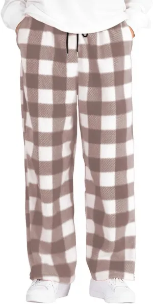 ZAFUL Men's Plaid Print Casual Pants Loose Fit Straight Plush Pajama Pants Fleece Sweatpants Drawstring Waist Lounge Joggers