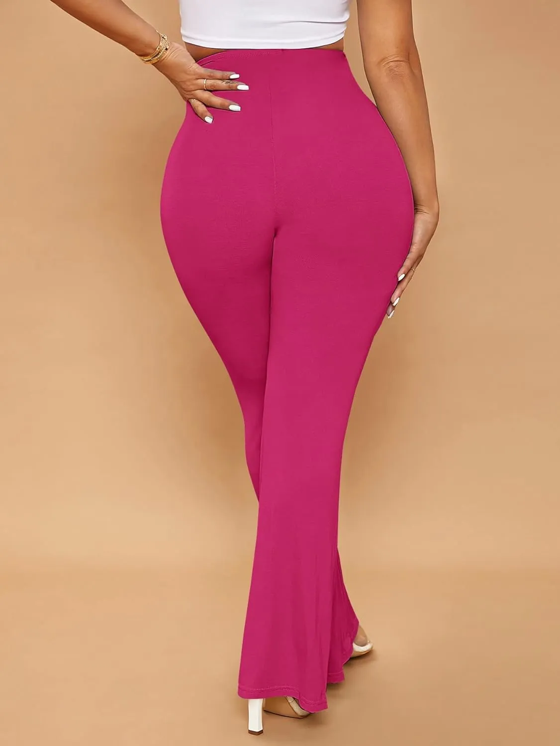 ZARKL Pants for Women - Solid Knot Front Cut Out Flare Leg Pants (Color : Hot Pink, Size : X-Small)